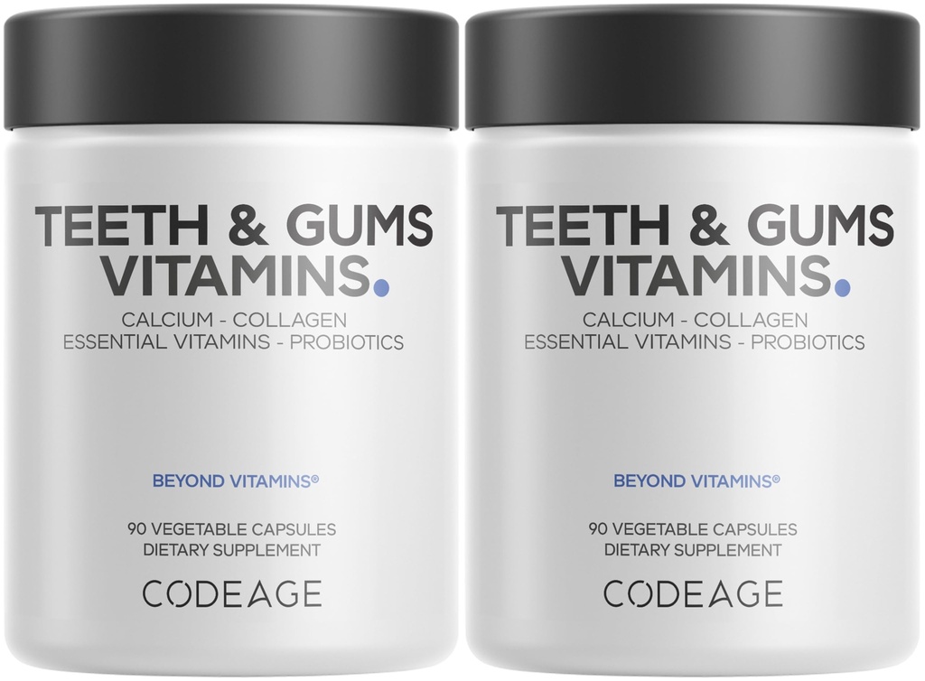 Codeage Zähne & Zahnfleisch Vitamine + Mund Probiotika Ergänzung für Mund - Ganzes Essen Kalzium, Collagen, Kalium, Vitamin C, D3, K2, Zink – Mundpflege & Dental Multivitamin Ergänzungen - 2 Packung