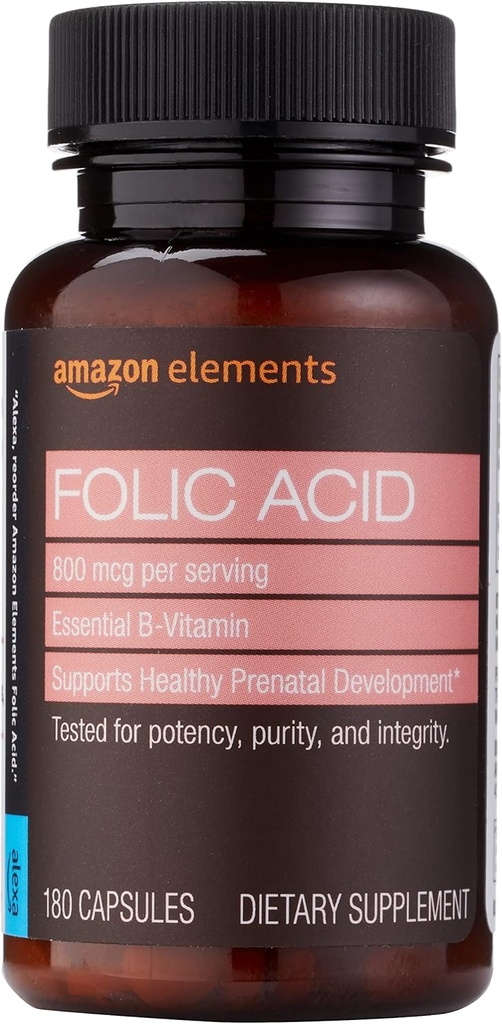 Elemente - Folsäure, 800 mcg pro Portion, Tablet, 180 Count, Pack of 1, Frauen Diät-Beilage für gesunde pränatale Entwicklung, 6 Monate Versorgung