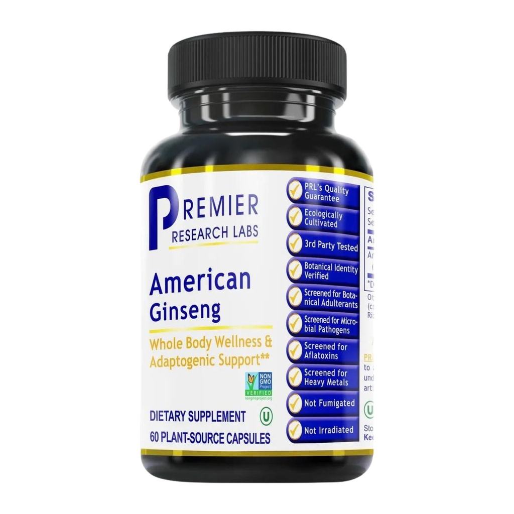 Premier Research Labs American Ginseng Supplement - American Ginseng Capsules, Herbal Ginseng Root Pills, North American Ginseng Herb Extract, Calming Energy Supplement - 60 pflanzliche Kapseln