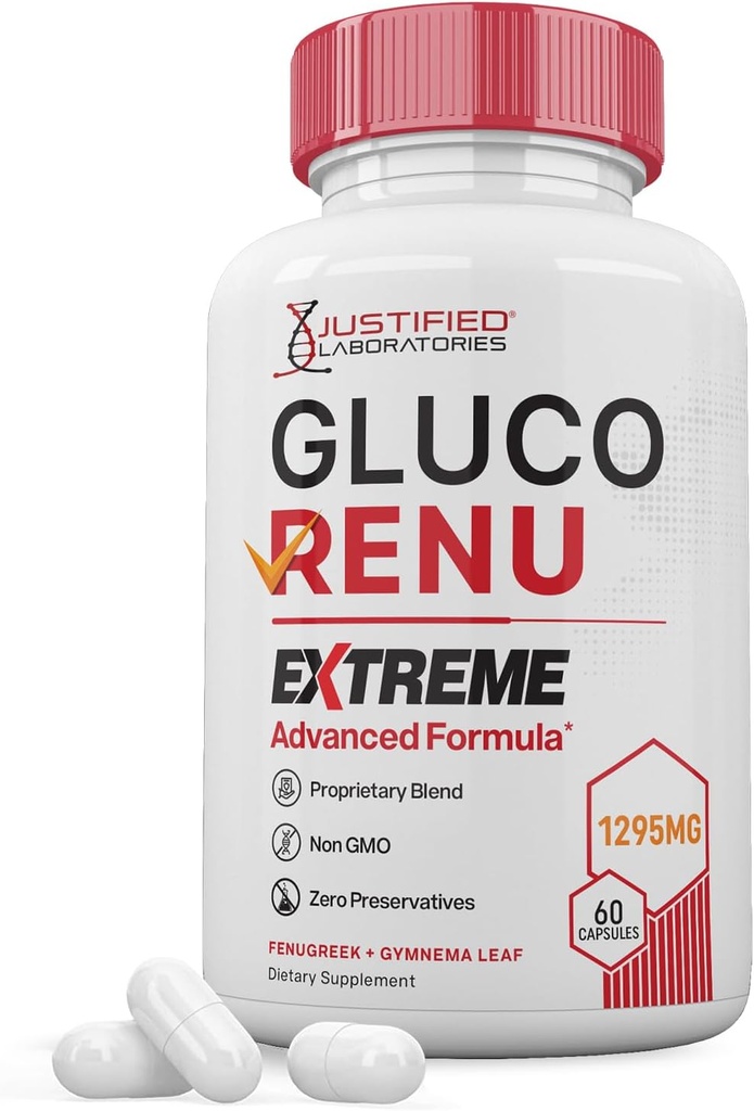 Gluco Renu Extreme 1295MG Glyco Support Pills Advacned Formula Gluo Renew Glycogen Support Formulé avec le curcuma Berberine Resveratrol Ail Bitter Melon Lait Thistle 60 Capsules