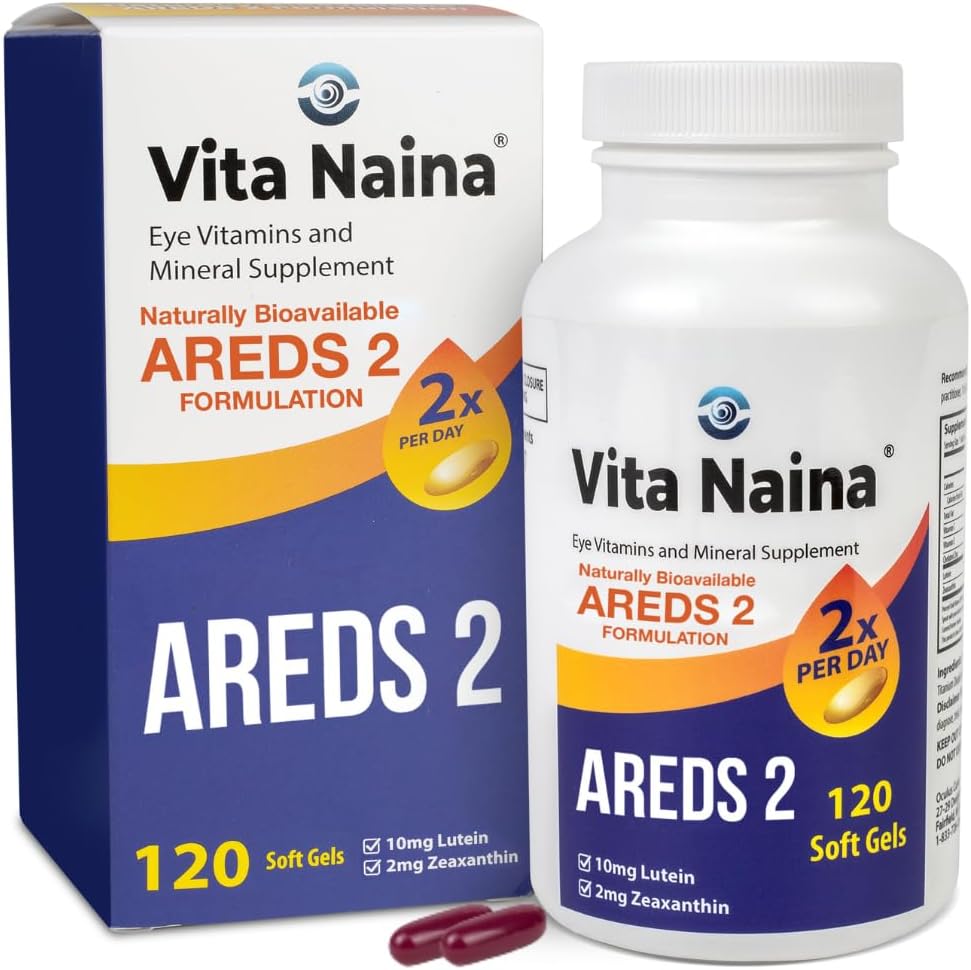 Vita Naina (120 SoftGels) | AREDS2 Eye Vitamins and Mineral Supplement (Zeaxanthin 2mg) | Hohe Bioverfügbarkeit und Bio-Absorption Formel | Einfach auf Ihrem Verdauungssystem | Einfach zu schwanken