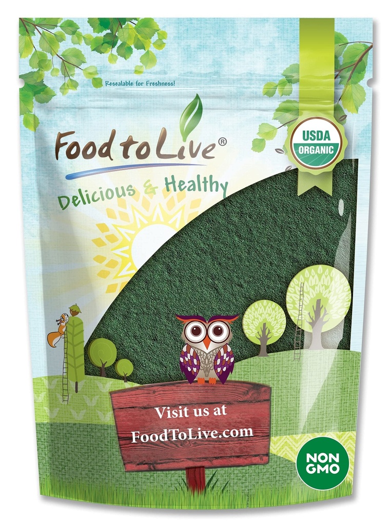 Nourriture pour vivre en poudre de Chlorella biologique, 1 livre — Non-OGM, Kosher, Algae verte crue, Superaliment végétalien, vrac, Protéine verte végétalienne pure, riche en vitamines et minéraux, idéal pour les boissons, mur cellulaire brisé