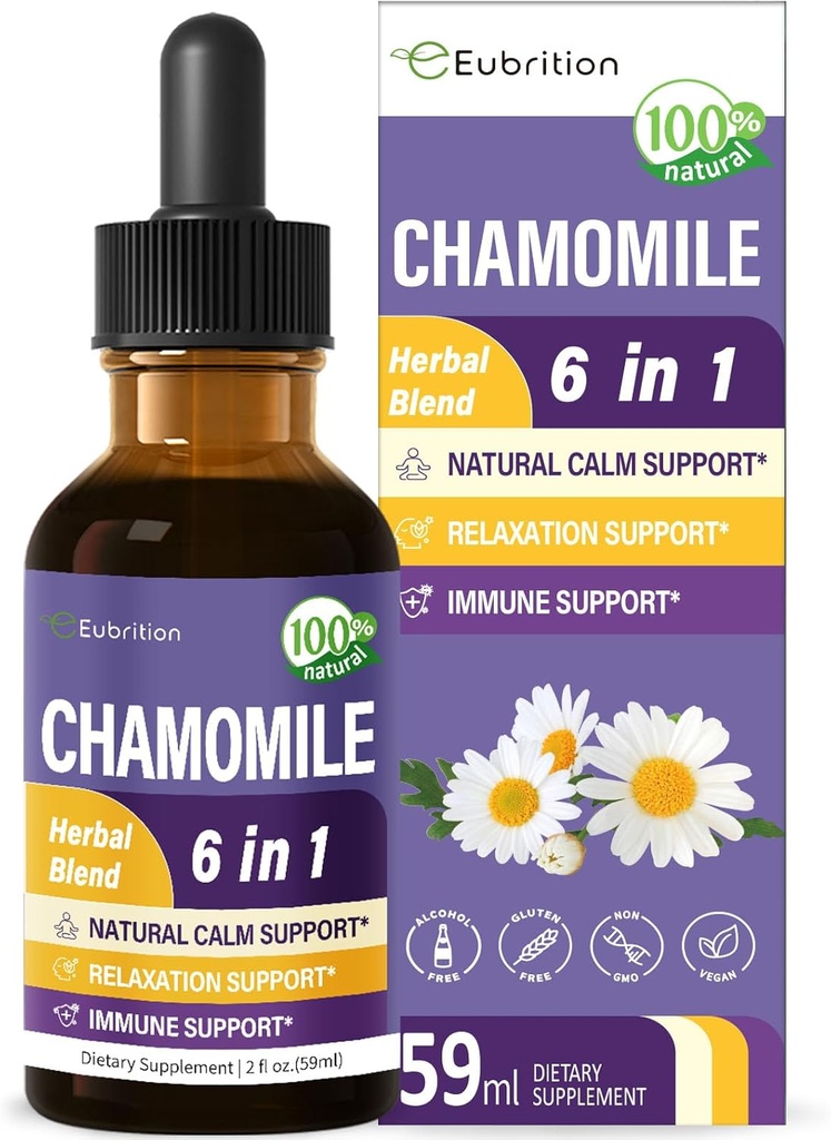 Kamillen Kräuter Extrakt Tropfen, Natürliche Kalk Kräuterzusatz w/Passion Blume, St. John's Wort, Lavender, Reishi, & Echinacea für Entspannung Unterstützung und Immununterstützung. 2 Unzen