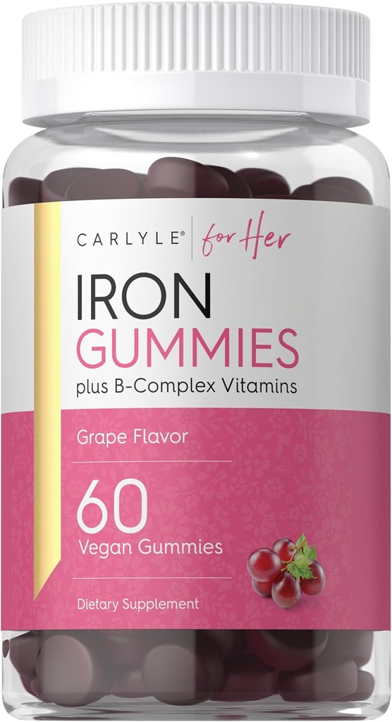 Carlyle Iron Gummies | Plus B-Komplexe Vitamine | 60 Vegan-Gummien | Grape Flavor | Non-GMO, Glutenfreie Ergänzung