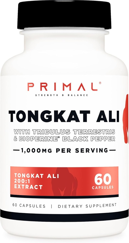 Primal Tongkat Ali Kapseln (60 Kapseln / 30 Portionen, 1000 mg pro Servierung) - Long Jack Supplement für Männer, Glutenfrei, Non-GMO Kräuter Nahrungsergänzung