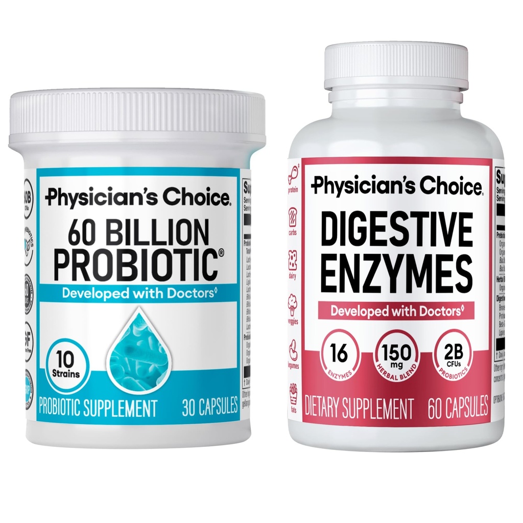 Physicians CHOICE - Optimales Gut Health Bundle: 60 Milliarden Probiotika + Verdauungsenzyme für Verdauungskomfort und Immununterstützung