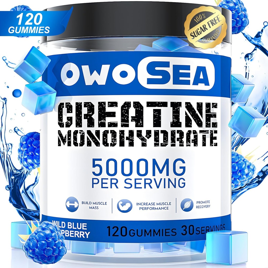 Kreatin Monohydrat-Gummi für Männer & Frauen 5000mg Kreatin Monohydrat pro Servieren für Muskelunterstützung Energie Boost 120 Count Chewable 5g Kreatin Ergänzung Zucker Free Vegan (1 Pack, blau Raspberry)