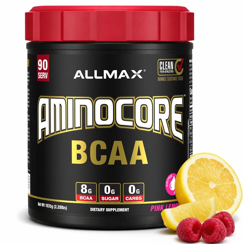 ALLMAX AMINOCORE BCAA Powder for Workout Muscle Recovery & Increased Endurance - Sugar Free, No Fillers 8.18 Grams Bcaas Amino Acids, B Vitamins for Women and Men- 90 Servings | Pink Lemonade, 1035g