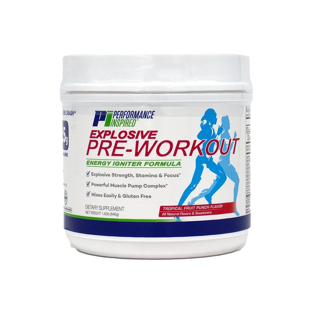 PERFORMANCE INSPIRED Nutrition Pre-Workout Powder - Contains Citrulline - Nitrosigine - Green Tea - All Natural - 1.49 lb - Tropical Fruit Punch