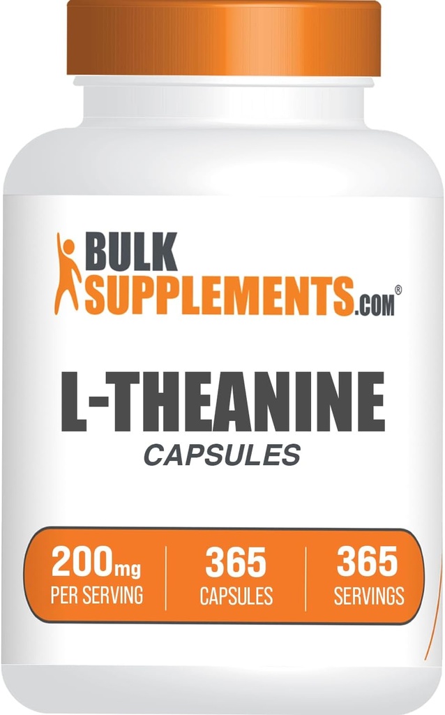 BulkSupplements.com L-Theanin Kapseln - L-Theanin 200mg, Aminosäureergänzung - Glutenfrei, 1 Kapsel pro Servierung, 365 Zähler (Pack von 1)