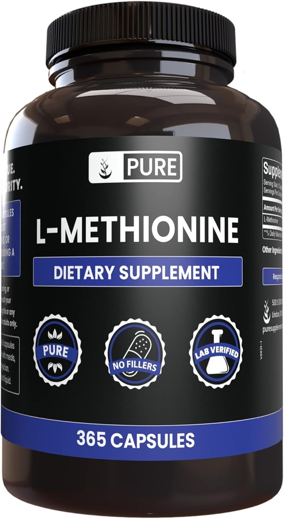PURE ORIGINAL INGREDIENTS L-Methionine (365 Capsules) No Magnesium Or Rice Fillers, Always Pure, Lab Verified