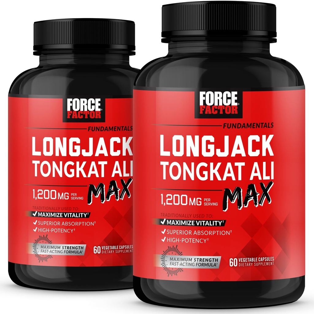 Kraftfaktor Longjack Tongkat Ali Max, Tongkat Ali für Männer, männliche Stamina und Vitalitätsergänzung hergestellt mit wichtigen natürlichen Inhaltsstoffen für höhere Absorption, 1200mg, 120 Kapseln, 2-Pack