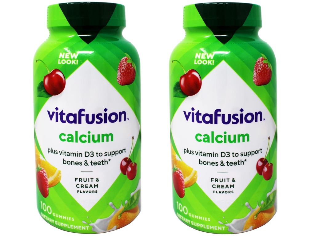 VitaFusion Kalzium 500 mg Nahrungsergänzungsmittel Gummi Natürliche Frucht und Creme Aromen - 100 ct, Packung von 2