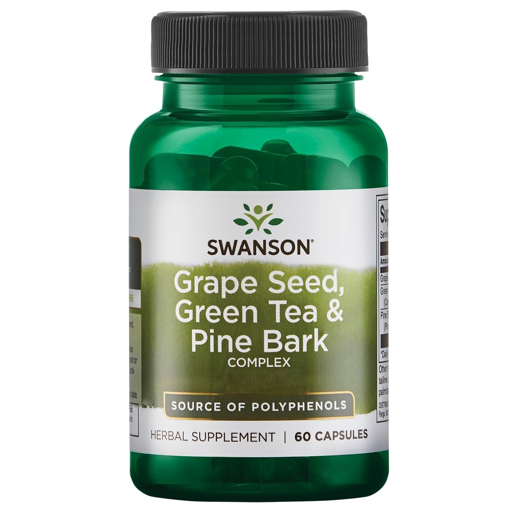 Swanson Graine de raisin Green Tea & Pine Bark Complexe Santé Antioxydant Soutien Polyphénols OCS Supplément à base de plantes 60 Capsules (Caps)