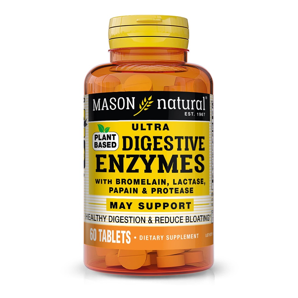 MASON NATURAL Plant Basierend auf ultra Verdauungsenzymen mit Bromelain, Lactase, Papain & Protease - Unterstützt gesunde Verdauung & May Reduce Bloating, 60 Kapseln