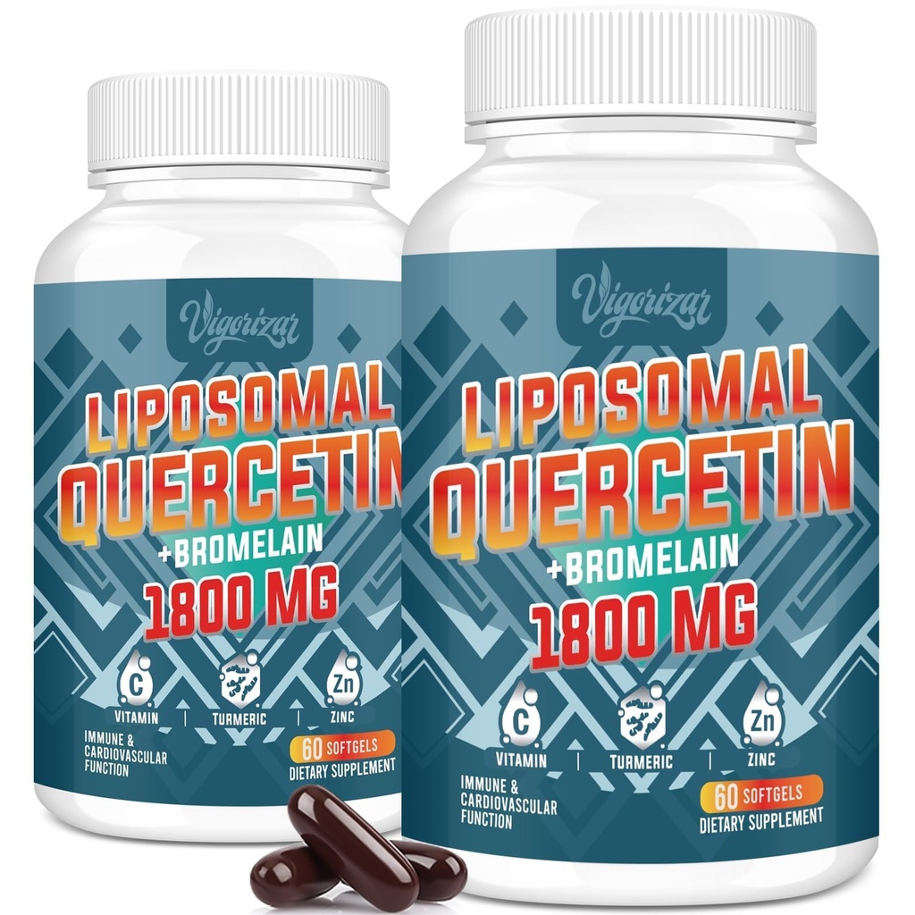 Liposomal Quercetin Phytosome, Quercetin mit Bromelain, Zink & Vitamin C, Bioactive Phytosome Complex, 20X Höhere Absorption - 120 Softgels