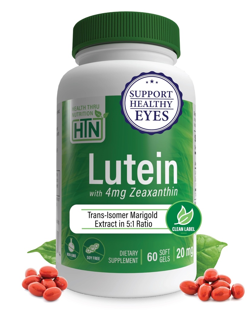 Lutéine 20mg avec Zeaxanthine 4mg 60 Softgels.Extrait de marigold tout-trans dans la nature Rapport identique 5:1.