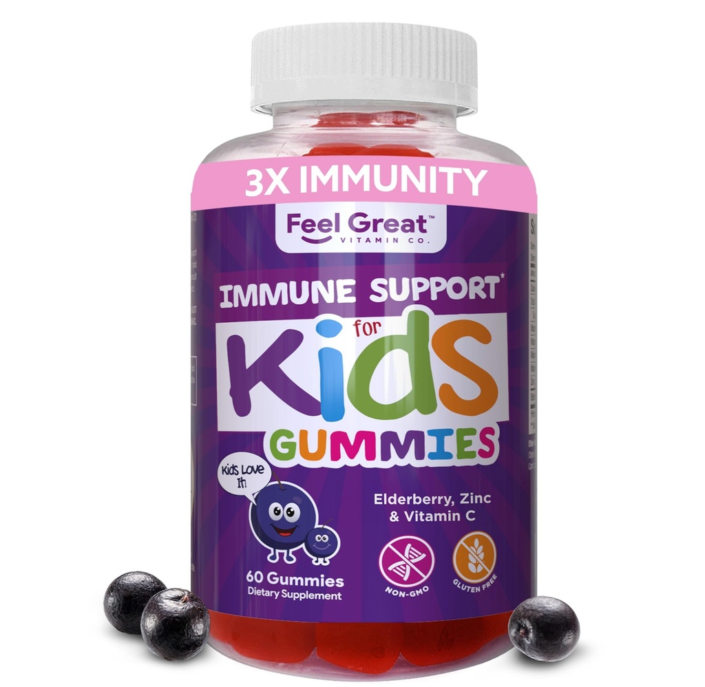 Spüren Sie große Immununterstützung für Kinder | Vitamin C Zink & Elderberry Gummies | Sambucus Nigra Immunität Multivitamin | Vegetarisch | 60 Tage Versorgung