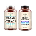 AMANDEAN Brain & Vegan Omega-3 Bundle: Magnesium Threonate, USA-Grown Lion’s Mane 6:1, Alpha-GPC & Algae DHA/EPA. Pflanzenbasierte essentielle Fette für Gehirn, Auge, Herz & Haut Gesundheit. Fischöl Alternative.