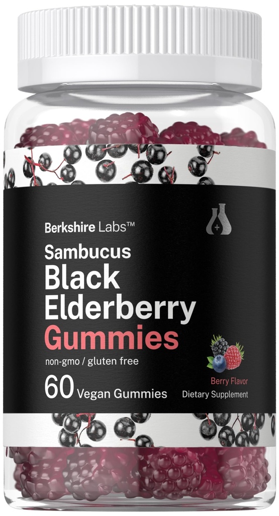 Horbaach Sambucus Black Elderberry Gummies | 60 Count | mit Zink und Vitamin C | Vegan, Non-GMO, Glutenfreier Extrakt für Erwachsene | Berry Flavor | von Berkshire Labs