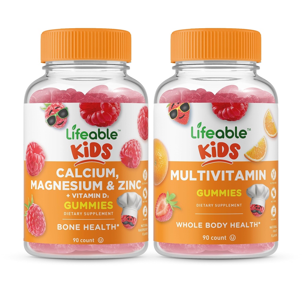 Lebensfähiges Calcium Magnesium & Zink Kinder + Multivitamin Kinder, Gummie Bundle - Große Verkostung, Vitamin-Ergänzung, Glutenfrei, GMO frei, Kaugummi