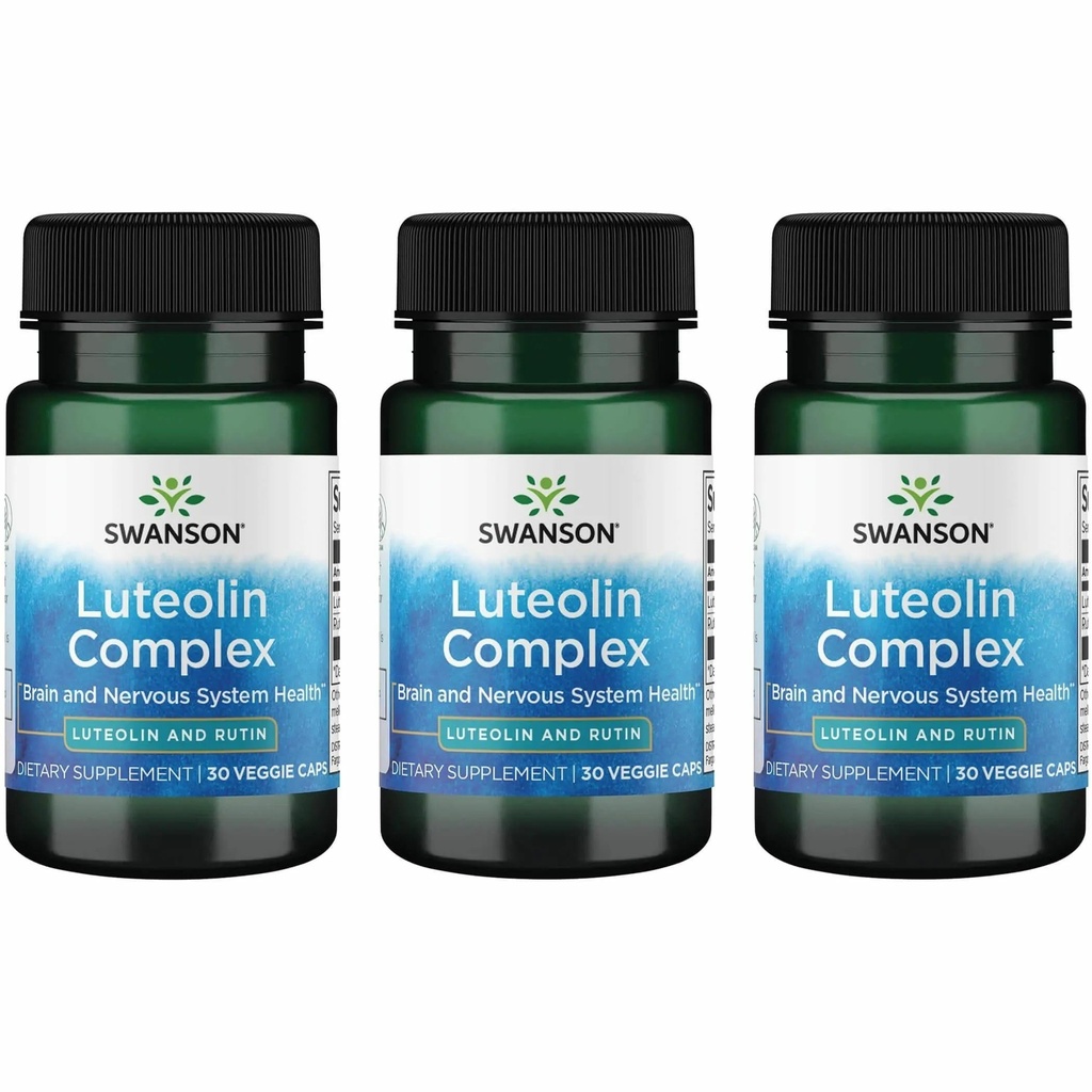Swanson Luteolin Complex w/Rutin - Brain Support Supplement Förderung von Gedächtnis, Stimmung & kognitive Gesundheit - Natürliche Formel, um Nervous System zu unterstützen - (30 Veggie Kapseln) 3 Pack