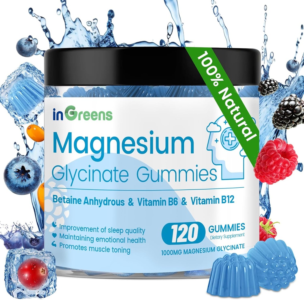 120 Graf Magnesium Glycinate Gummie 700mg, Kaubare Magnesiumgummis für Erwachsene & Kinder, hohe Absorption, Schlaf, Entspannung & Fokus-Unterstützung, Non-GMO, Glutenfrei, Mischbeer-Flamour, 60 Tage Versorgung