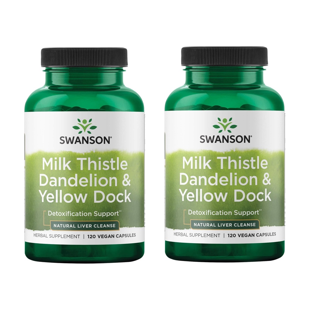 Swanson Thistle de lait, dandelion et quai jaune - Supplément de soutien du foie à base de plantes - Supplément naturel aidant à maintenir la santé et le bien-être - (120 capsules) (2 paquets)