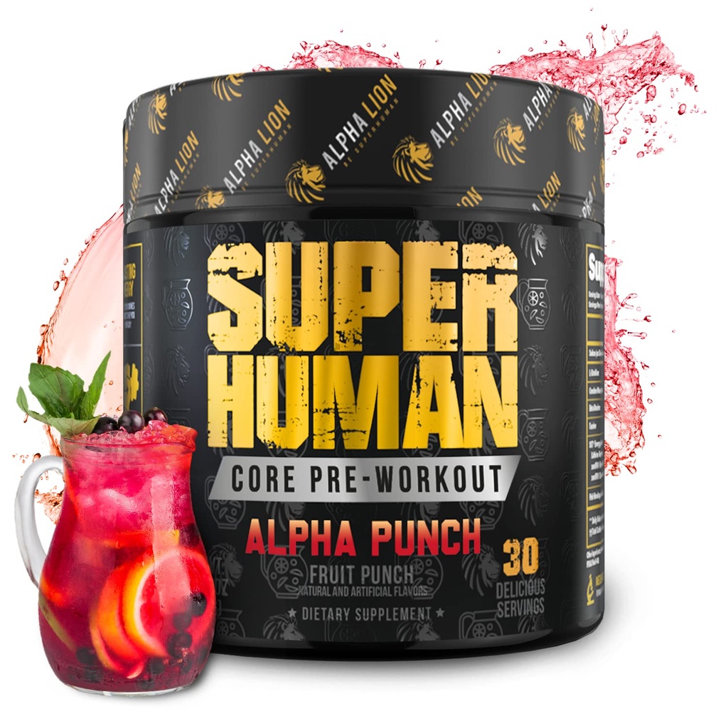 ALPHA LION Core Pre Workout Powder mit Kreatin für Performance, Beta Alanine für Muskel, L-Citrulline für Pump & Tri-Source Koffein für nachhaltige Energie (30 Servierungen, Fruchtpunch Flavor)