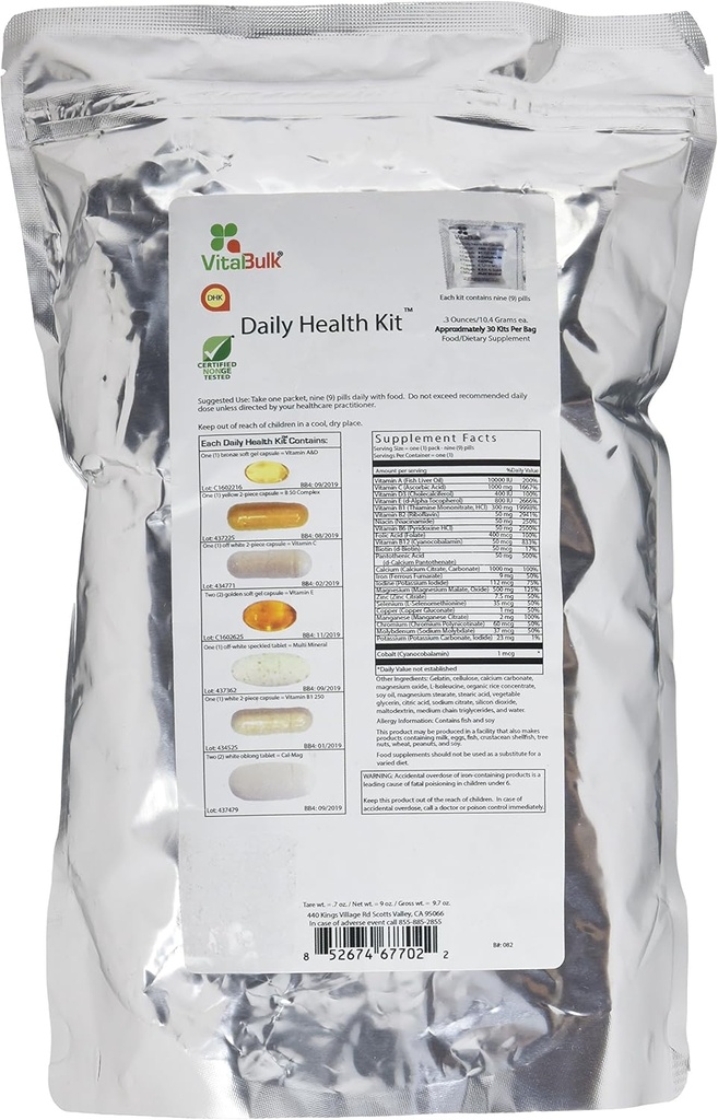 Vital Bulk Daily Health Kit Packet Multivitamins & Mineral 30 Count Box - Multivitamin für Männer & Frauen - Enthält Vitamin C 1000mg A D E K B Complex B12 Eisen Calcium Magnesium & Kalium Supplement