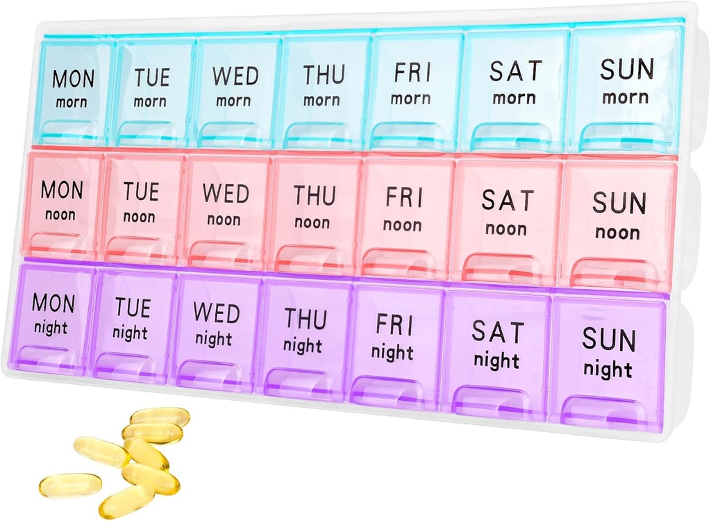 Große wöchentliche Pille Organizer 3 Mal am Tag,Travel Pillen Cases,Moisture-Proof 7 Tage Pille Contaner,Medicine Pill Organizer, Tragbar für Pillen Vitamin Fish Oil Supplements