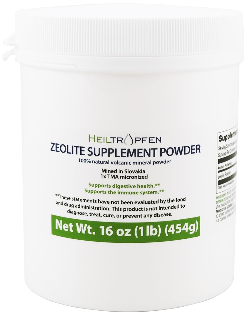 Heiltropfen Zeolite Pulver | Nahrungsergänzung 1 Pfund - 454 g | Detox | Clinoptilolite 94+-3% | Aktiviert | Natürlicher Mineraldust | Ultra FINE Weniger-Than 2 μm