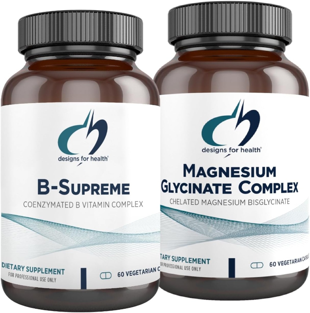 Designs für Gesundheit Magnesium Glycinat Complex (60 Kapseln) & B-Supreme (60 Kapseln) Bundle - B Vitamin Complex mit hoher Absorption Magnesium Supplement