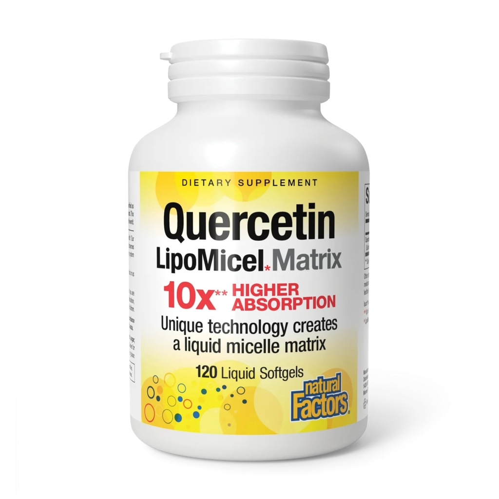 Facteurs naturels Quercetin LipoMicel Matrix - soutient la santé immunitaire et capillaire - Supplément de soutien antioxydant avec Quercetin hautement absorbant - 120 Softgels (120 portions)