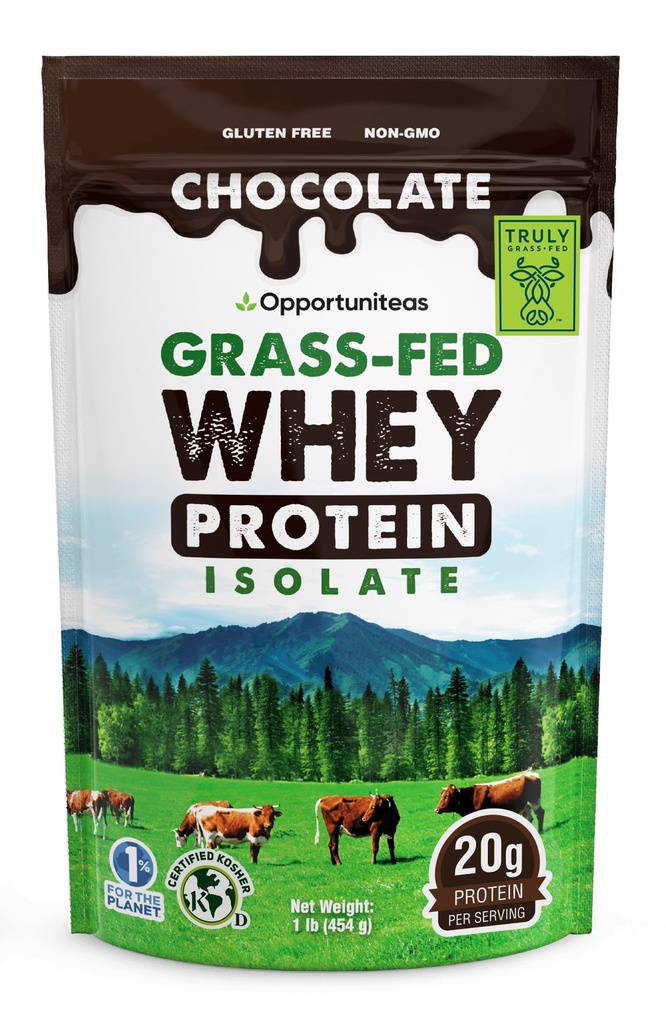 Opportuniteas Grass Fed Chocolate Whey Protein Isolate Powder - 20g Protein Pulver ohne künstliche Süßungsmittel, Hormonfreie Happy Cows, Non GMO - 1lb