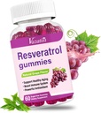Résvératrol haute pureté Gommies, 98% Trans-Resvératrol avec Quercetin, Coq 10, vitamine C, supplément de réserve pour antioxydant, anti-âge, 60 Gommies