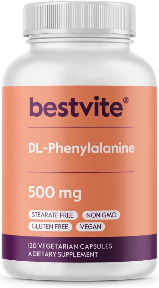 BESTVITE DL-Phenylalanine 500mg (120 vegetarische Kapseln) - No Stearates - No Fillers - Vegan - Glutenfrei - Non GMO