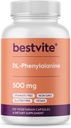 BESTVITE DL-Phenylalanine 500mg (120 vegetarische Kapseln) - No Stearates - No Fillers - Vegan - Glutenfrei - Non GMO