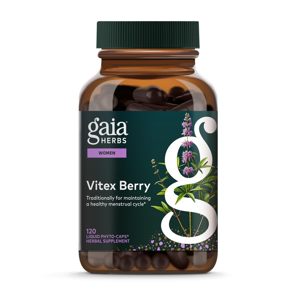 Gaia Herbs Vitex Berry - soutient l'équilibre hormonal et la fertilité pour les femmes - Progestérone saine pour la santé menstruelle - 120 bouchons végétaliens (approvisionnement de 60 jours)