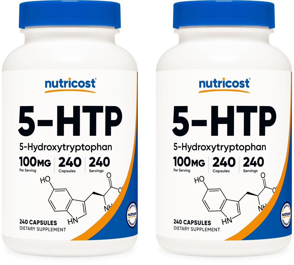 Nutricost 5-HTP 100mg, 240 Vegetarische Kapseln (5-Hydroxytryptophan) - Non-GMO & Glutenfrei (2 Flaschen)