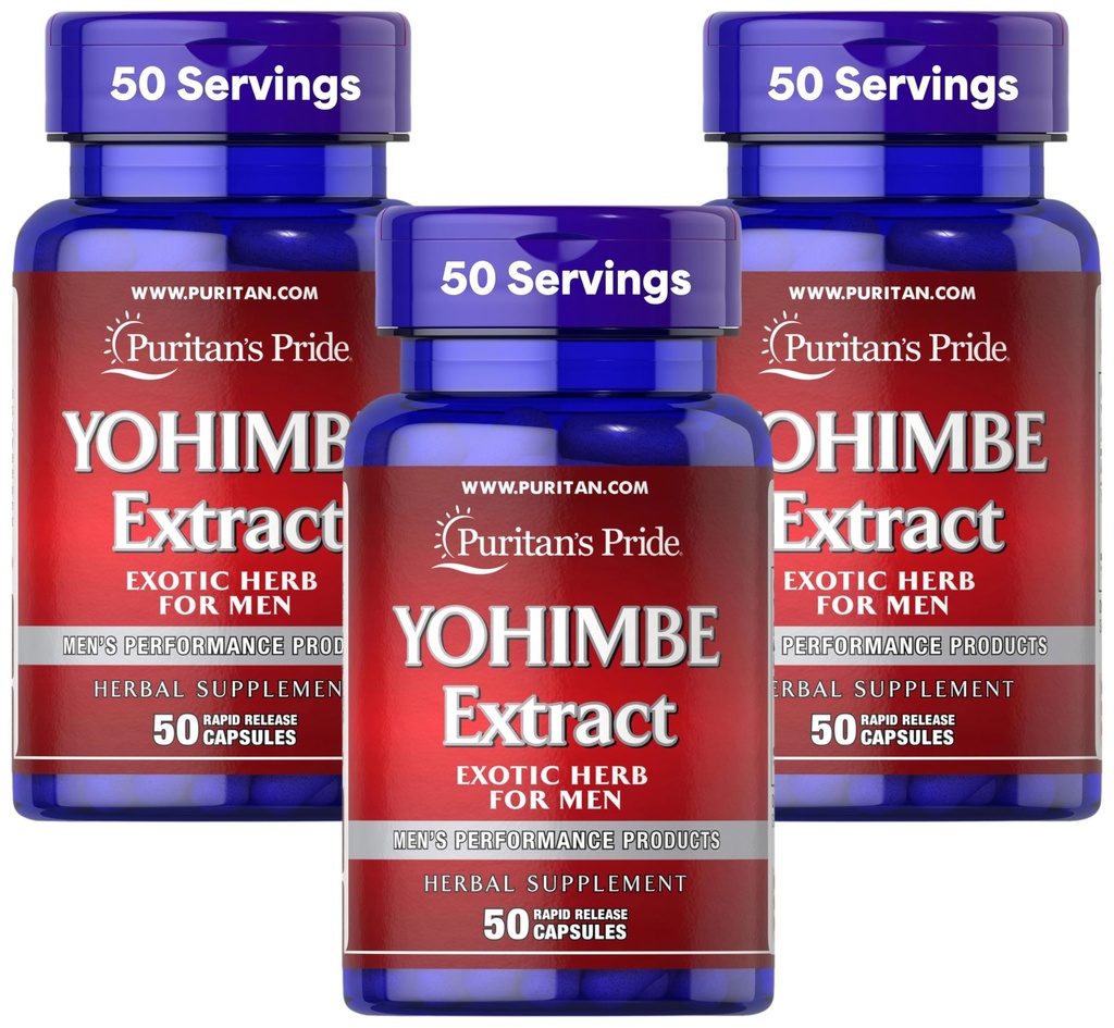 Pride de Puritan Yohimbe 1000 Mg, 50 Compte, cellulose végétale, gélatine (paquet de 3)