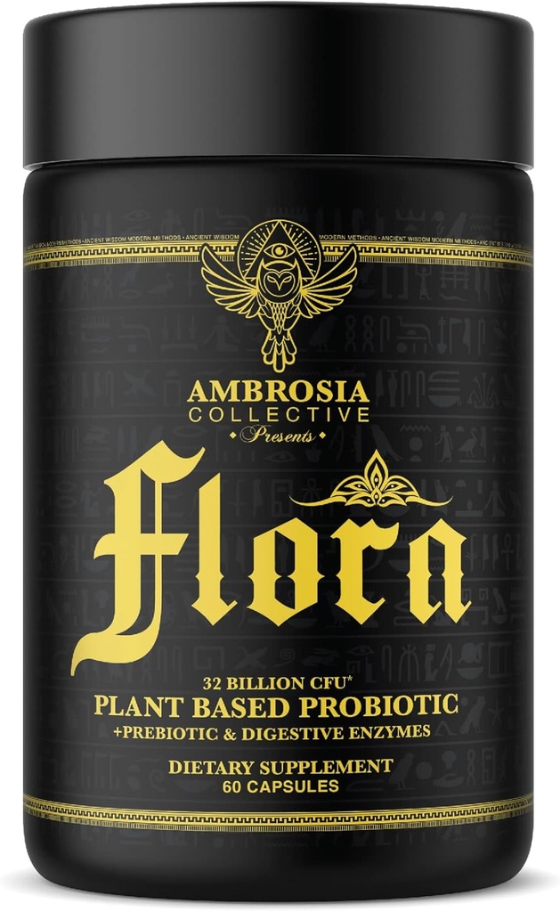 Ambrosia Flora Verdauungsenzyme mit Probiotika und Präbiotika, Pflanzenbasiertes Gut-Gesundheitsergänzungsmittel, 32 Billion CFU, Vegan Probiotic for Digestive Health (30 Servietten)