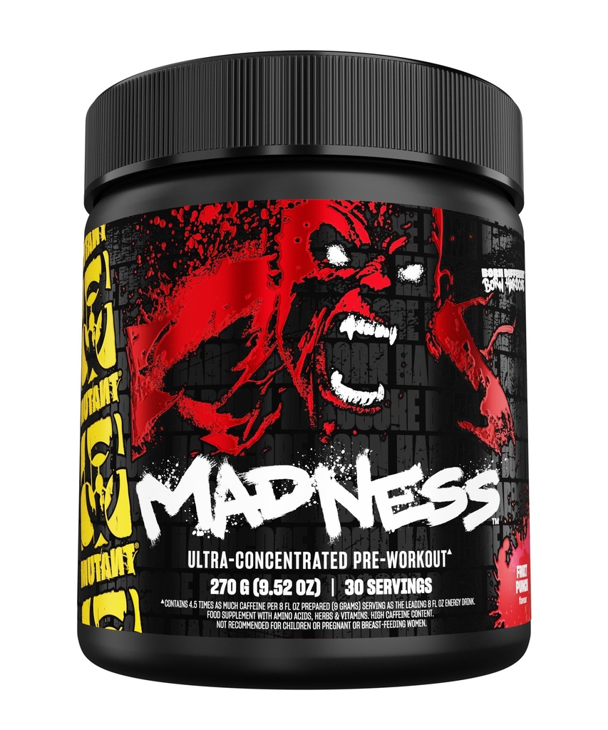 Mutant Madness | Pre Workout Powder Performance and Pump Blend Includes L-Citrulline, Beta-Alanine, Taurine, L-Tyrosine | 270G (9.52 OZ) 30 Servieren | Fruit Punch