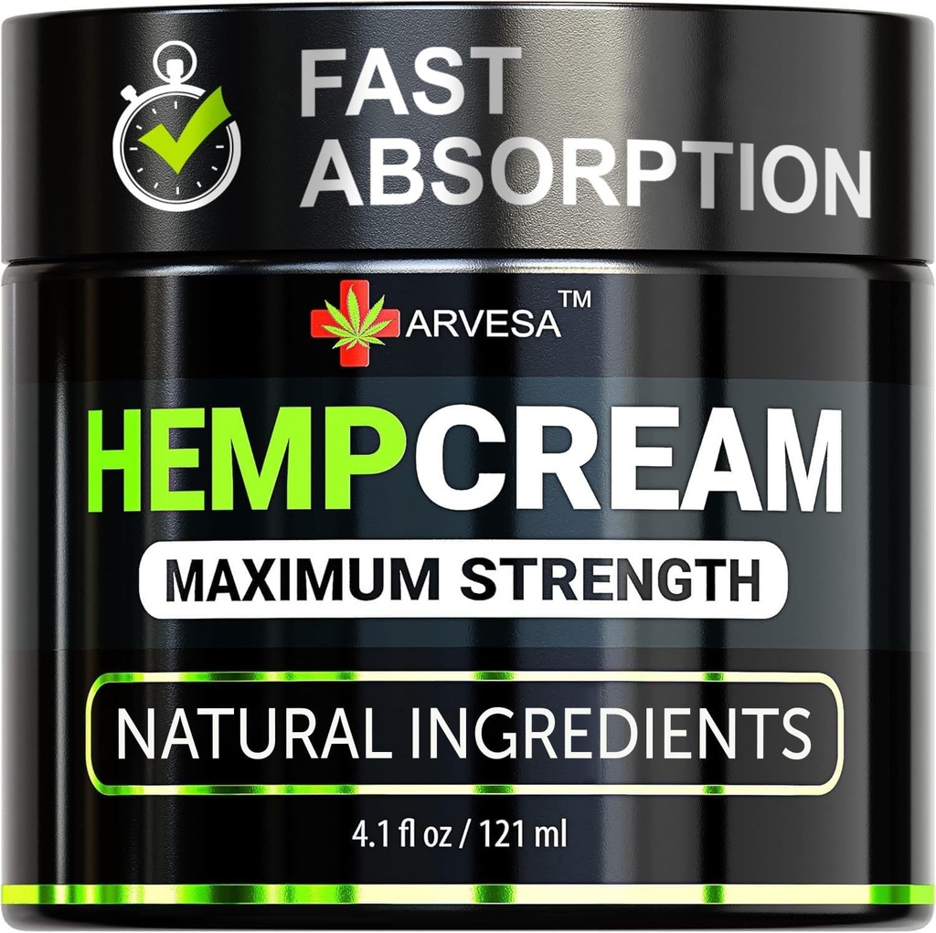 Hemp Cream - Maximum Strength Lotion - Gel with Arnica, Glucosamine, MSM, Menthol, Aloe Vera, Hemp Oil, Turmeric - Fast Absorption, Long-Lasting, Non-Greasy, Pleasant Scent, Lightweight - 4.1 OZ