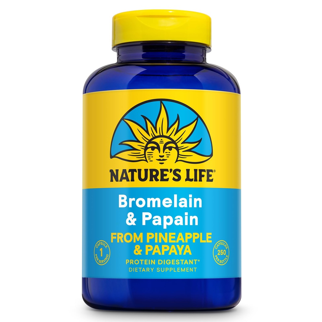 Nature's Life Bromelain & Papain | Proteolytic Enzymes for Digestive Support & Comfort | from Ananas & Papaya | 250mg (250 CT)