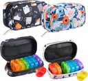 Serfeymi Weekly Travel Pill Organizer 2 Mal A Day AM Regenbogen Pille Box 7 Tage mit Reißverschluss Canvas Pille Fall, Medizin Organizer für Pillen, Vitamine, Fischöle - Schwarz 02 + Bloom 01