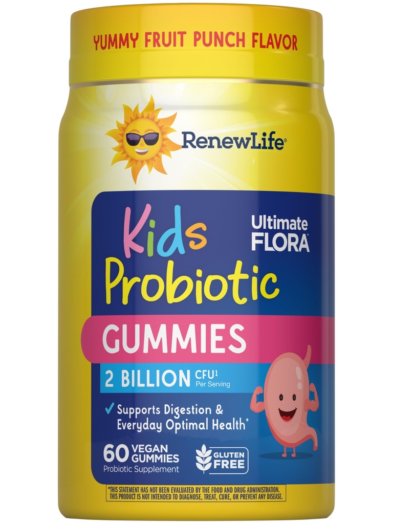 Renew Life Kids Probiotic Gummies, Daily Supplement Supports Overall Health and Optimal Digestion, Dairy and Soy Free, 2 Billion CFU, 60 Count