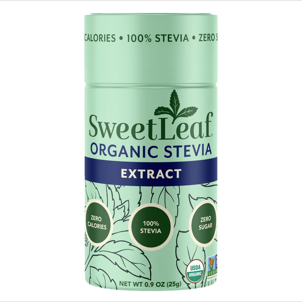 SweetLeaf Organic Pure Stevia Powder Shaker Jar 0.9 Oz (1 Pack) - Zero Calorie Sweetener No Erythritol, Stevia Leaf Extract, Natural Sugar Substitute for Coffee & Baking, Sugar Free, Keto Friendly