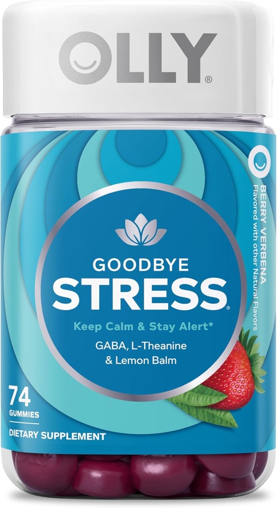 OLLY Au revoir Stress Gummy, GABA, L-Theanine, Lemon Baume, Supplément anti-stress, Berry - 74 Comte