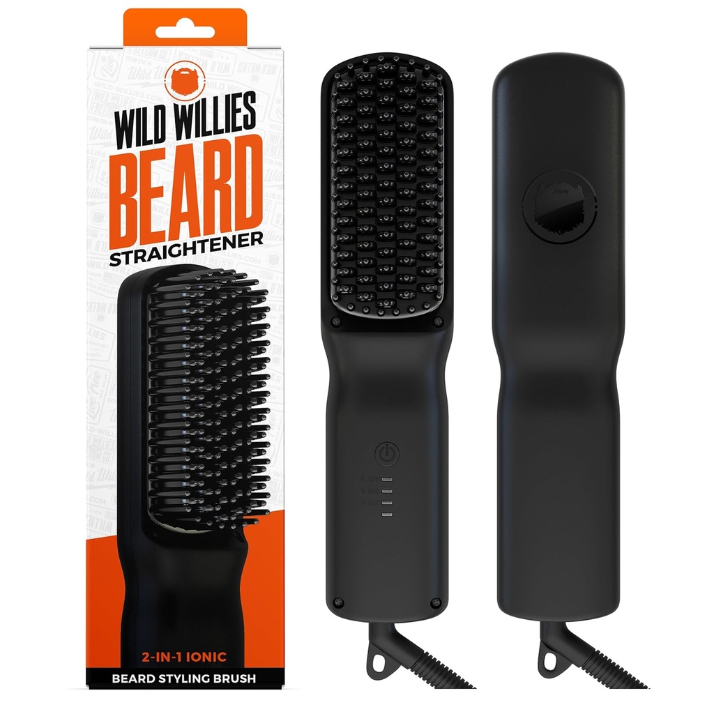Wild Willies Bart Richter für Herren - 3 Temperatureinstellungen, Tourmaline Keramik Beard Brush & Hot Comb - Tragbar, Ionic Technology, Coarse & Curly Hair, 400F - Grooming Tool
